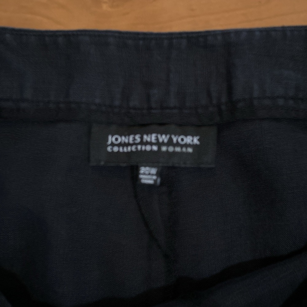 Jones New York Women's Cropped Pants 100% Linen Size 20W Black Pull On - Picture 2 of 8
